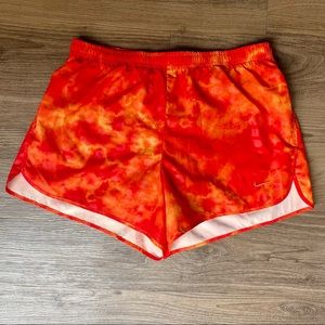 Nike Dri Fit Tempo Running Shorts Size Small 4-6 | Neon Orange / Red Tie Dye